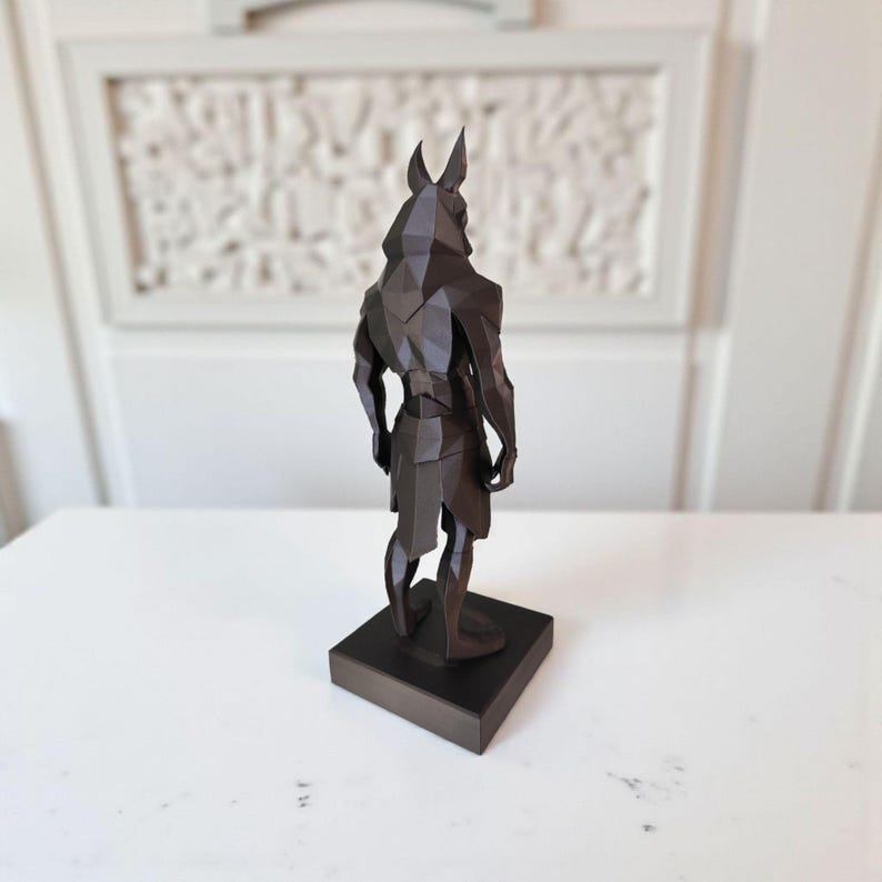 Low Poly Anubis Statue, Geometric Egyptian God Sculpture, Matte Black Mythology Decor image 5