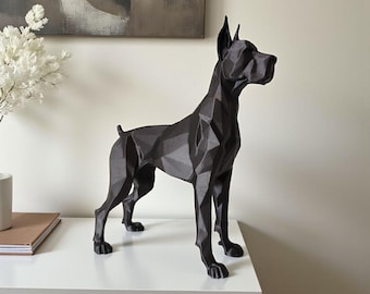 Matte Black Geometric Dane Statue | Moderne Hunde Skulptur, Minimalistisches Dekor