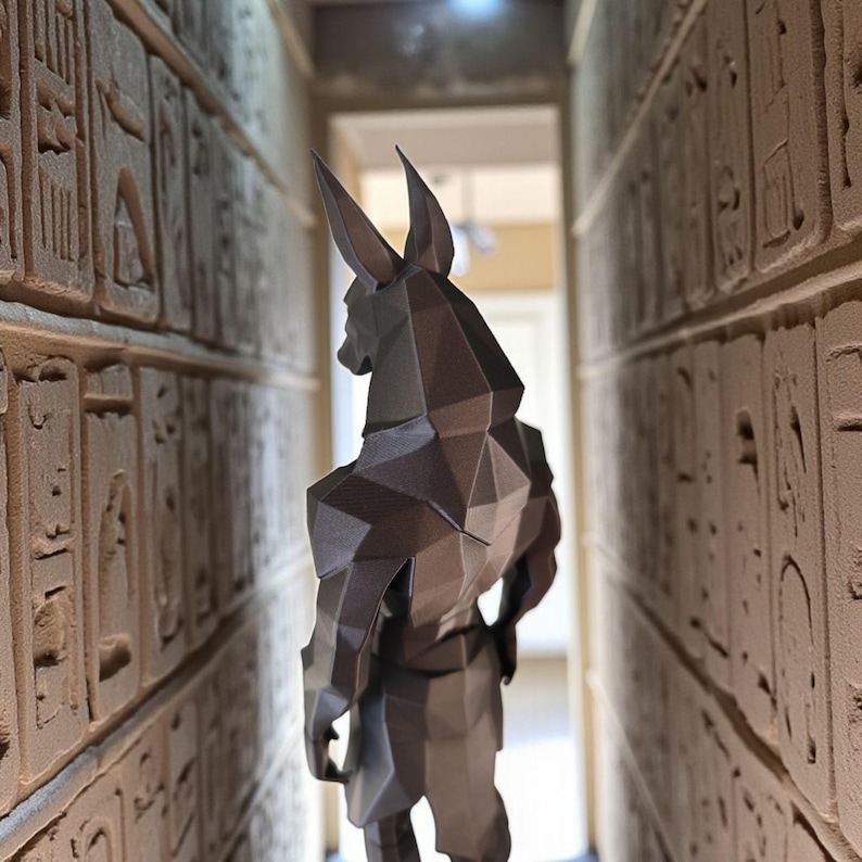 Low Poly Anubis Statue, Geometric Egyptian God Sculpture, Matte Black Mythology Decor image 6