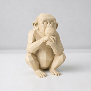 Geometric Monkey Sculpture | Low Poly Animal Statue, Modern Minimalist Decor