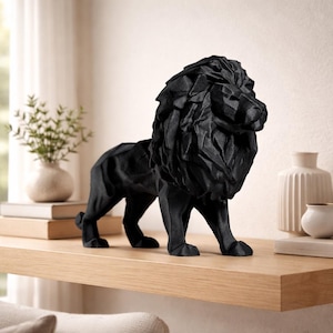 Sculpture géométrique de lion, figurine animalière moderne low poly, décoration d'intérieur contemporaine
