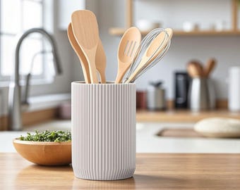 Porta-utensílios moderno com textura canelada, organizador de bancada estilo escandinavo, decoração para utensílios de cozinha.