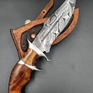 Custom Handmade Damascus Steel 12&quot; Bowie Knife & Leather Sheath