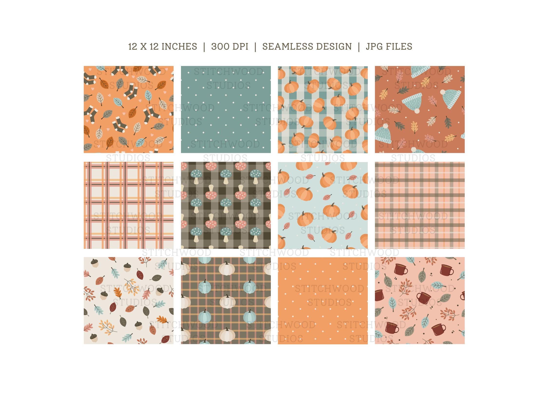 Cozy Fall Digital Paper Pack – Seamless Pumpkin, Leaf, Mushroom & Plaid ...
