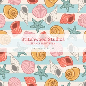 Muschel Streifen Digitales Papier, Küsten nahtlose Fliese, nautischen Strand Muster zum Download