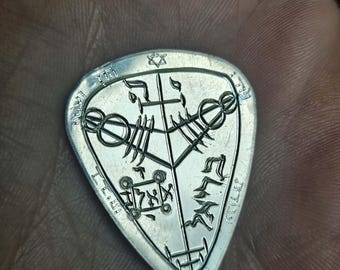 Sterling Silver Hand Engraved 4th Pentacle of Jupiter Guitar Pick Made In USA Local Artist John R King