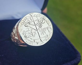 Anel artesanal gravado com o 4º Pentáculo de Júpiter, tamanho 9,5.
