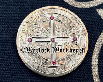 Brass Handmade 5th Pentacle Of Mercury Solomonic Talisman With Red Gemstones Made In USA MADE To ORDER Original One Of A Kind