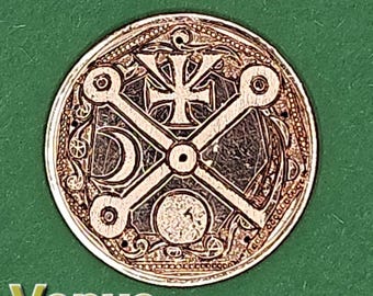 Handmade Copper Pentacles Of Venus With Green Gemstones Solomonic Talisman Made In USA MADE To ORDER Original One Of A Kind