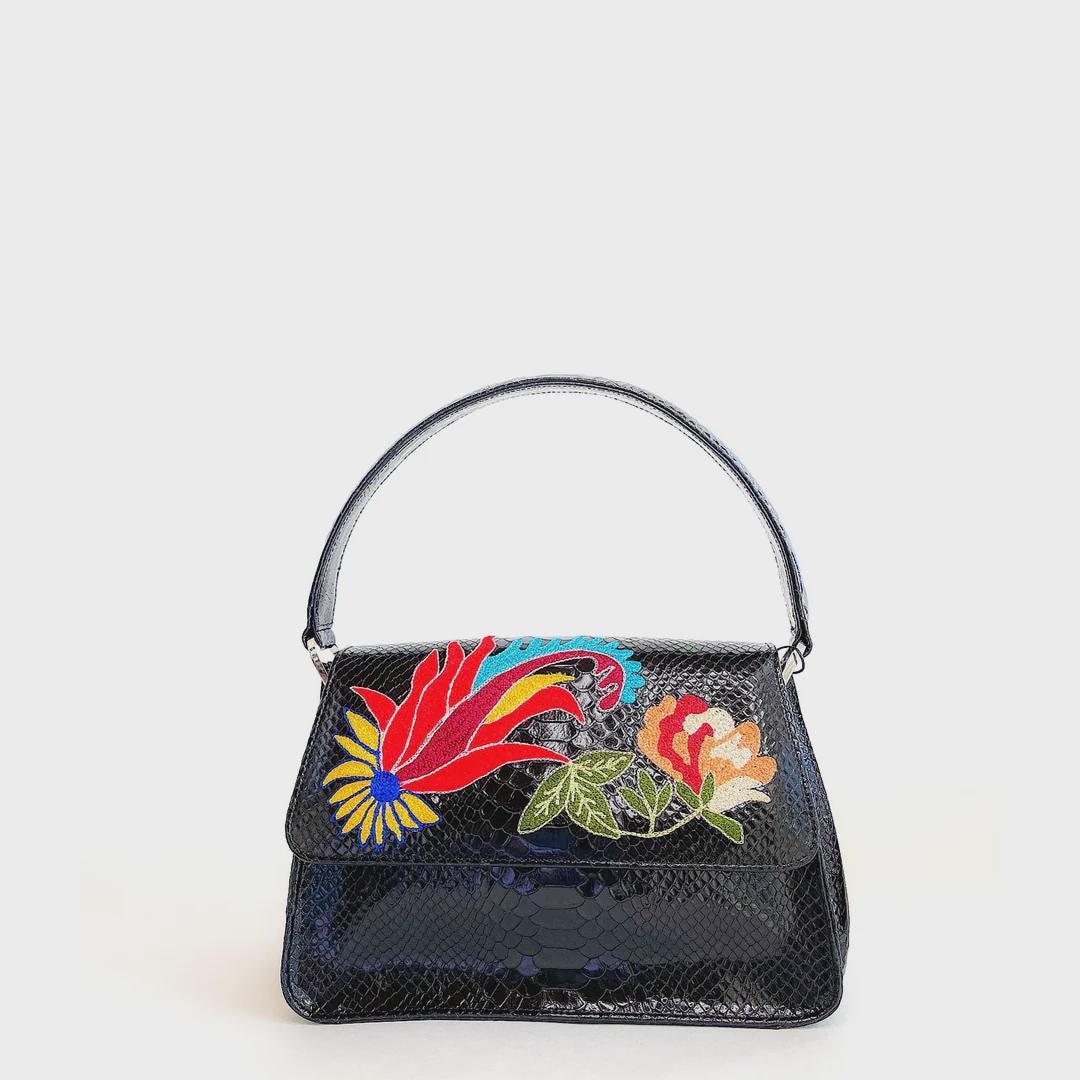 Eileen West Leather Floral Embossed Shoulder Bag Purse Black  Black Floral Embossed Leather Shoulder Bag display picture 1