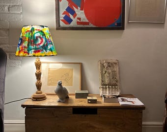 Bedtime Story Lamp | Hand Carved Wooden Face Totem Lamp with Colourful V-Snow Shade