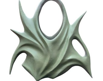 3D Printed Sculptural Handbag Double Handle | Green Statement Art Bag, Sanded & Painted