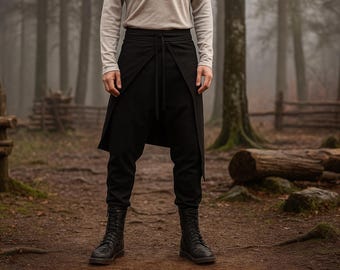 Medieval Gothic Black Viking Pants | Renaissance Pirate Pants | Vintage Viking Cosplay Costume | Ren Faire Larp Pants for Adults