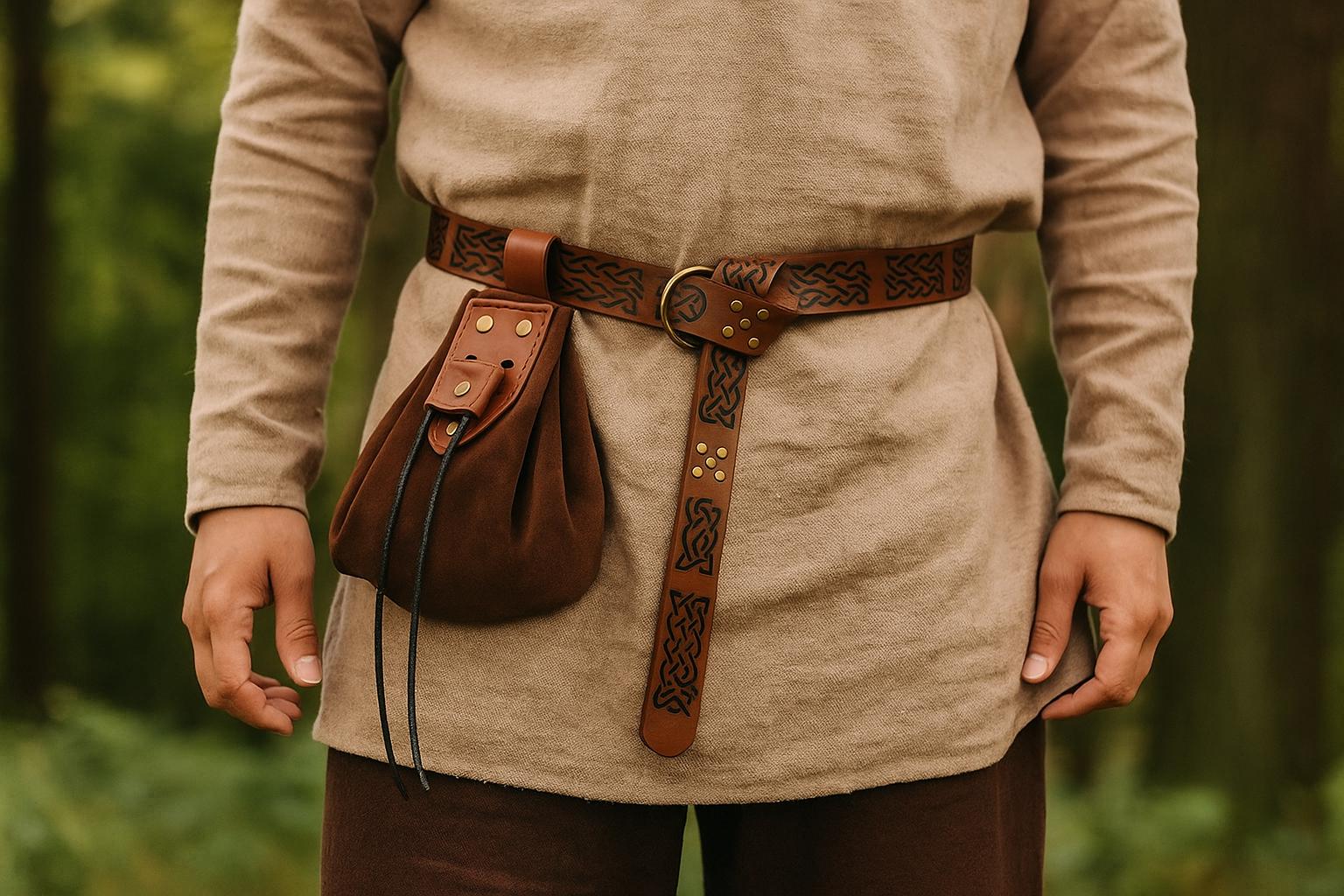Viking Renaissance Belt | Ren Faire Faux Leather Belt & Bag 