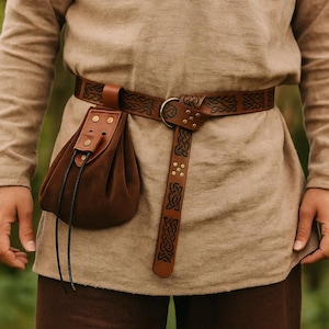 Viking Renaissance Belt | Ren Faire Faux Leather Belt & Bag | Medieval Larp Cosplay Accessories | Viking Belt Pouch for Renaissance Fair