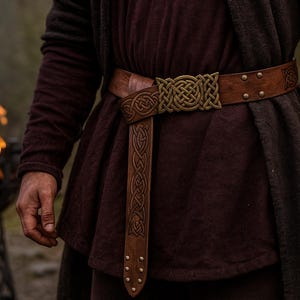 Ren Faire Viking Larp Belt | Renaissance Belt with Buckle | Medieval Pirate Cosplay Belt | Retro Celtic Belt | Aesthetic Faux Leather Belt