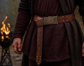 Ren Faire Viking Larp Belt | Renaissance Belt with Buckle | Medieval Pirate Cosplay Belt | Retro Celtic Belt | Aesthetic Faux Leather Belt