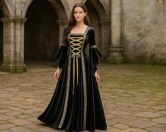 ルネッサンス中世ドレス | ヴィンテージヴァンパイア魔女ドレス | ルネッサンス・フェア・ファンタジードレス | レトロゴシックドレス | 中世フェスティバルコスプレ衣装
