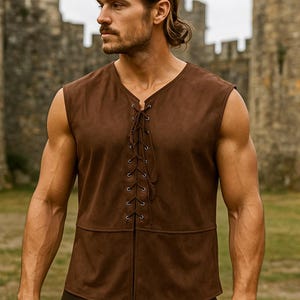 Medeltida renässansriddarväst | Gotisk vikingakostymväst för lajv | Ren Faire piratväst för män | Steampunk ärmlös väst/tunika