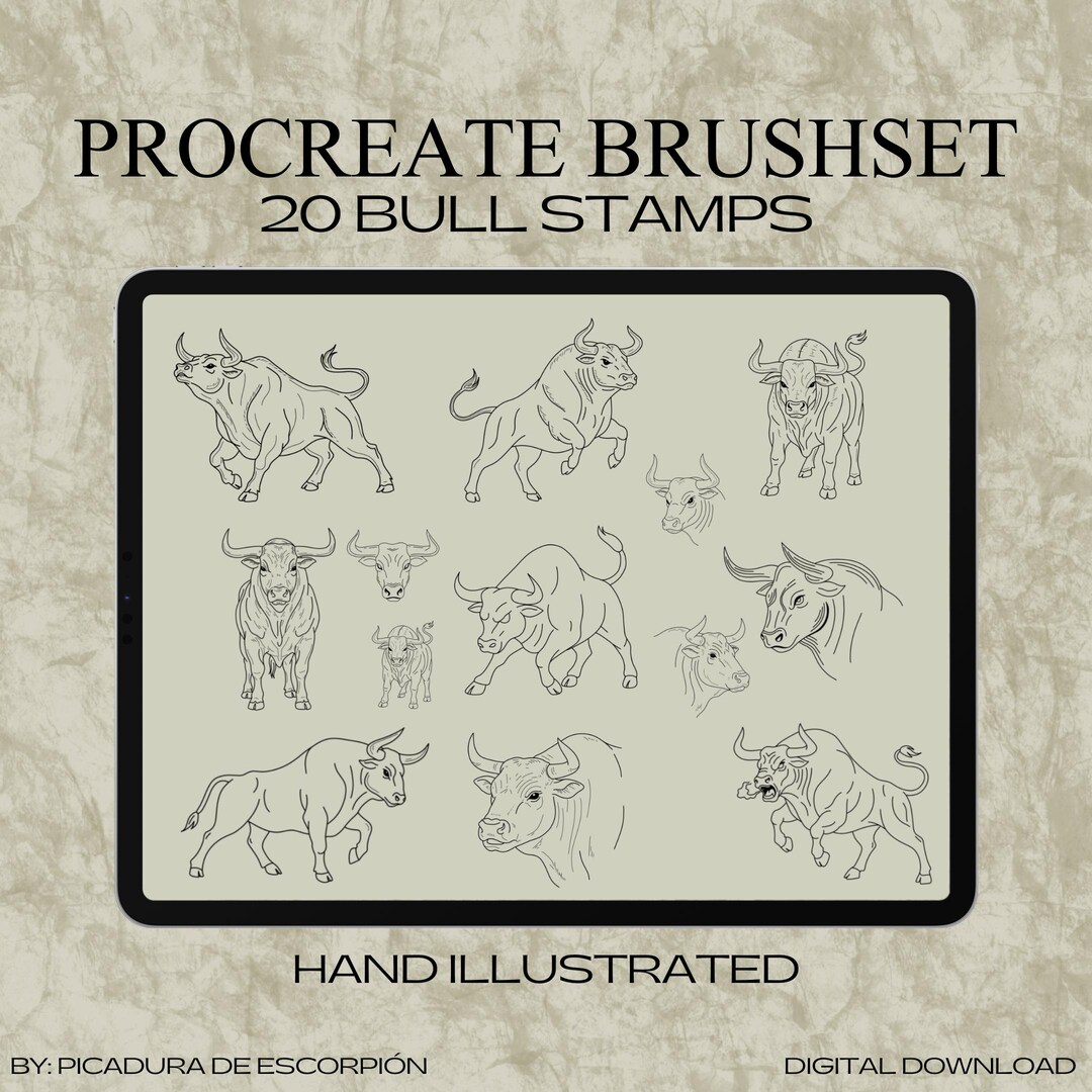 Bull Tattoo Procreate Stamps | 20 Bull Tattoo Flash Brushes | Procreate ...