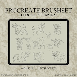 Bull Tattoo Procreate Stamps | 20 Bull Tattoo Flash Brushes | Procreate Stamp Pack for Tattoo Artists | Digital Design & Drawing