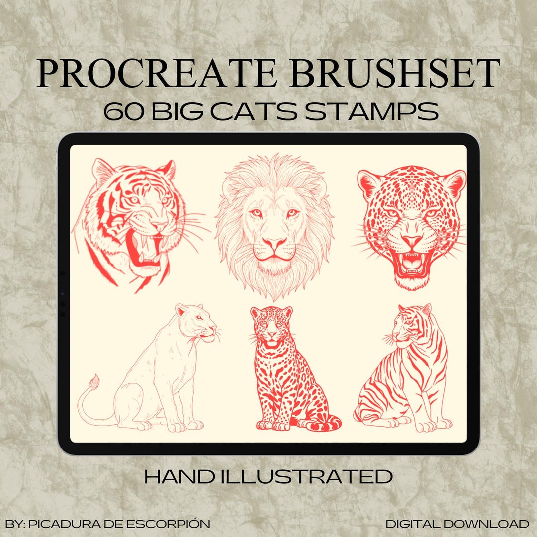 Procreate Big Cats Tattoo Brushes Bundle | Lion Tiger Jaguar Flash ...