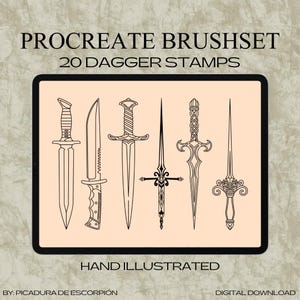 Procreate Brushes | Daggers & Knives Stamps | 20 Brush Set for Tattoo Artists | Digital Procreate Brushes for Tattoo Design