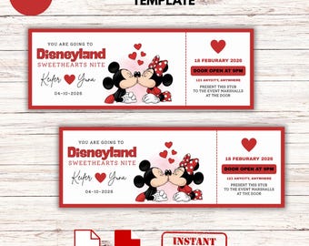 Boleto de viaje editable para San Valentín, con temática de ratón y sorpresa (descarga instantánea)