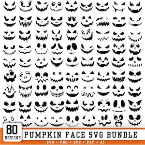 80 Pumpa Ansikte SVG Bundle, 80 Halloween Pumpa SVG, Jack O'Lantern SVG, Pumpa Ansikten Clipart, Halloween Cricut Cut-filer, digital nedladdning