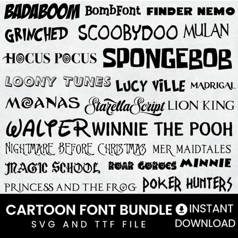 Ultimate Cartoon Font Bundle : TTF & SVG Fonts for Cricut, Canva ...