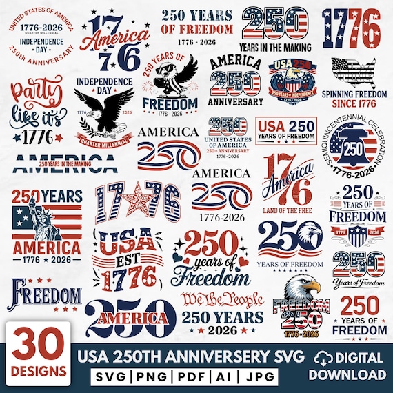 USA 250th Anniversary SVG Bundle, Patriotic Clipart (Digital Download