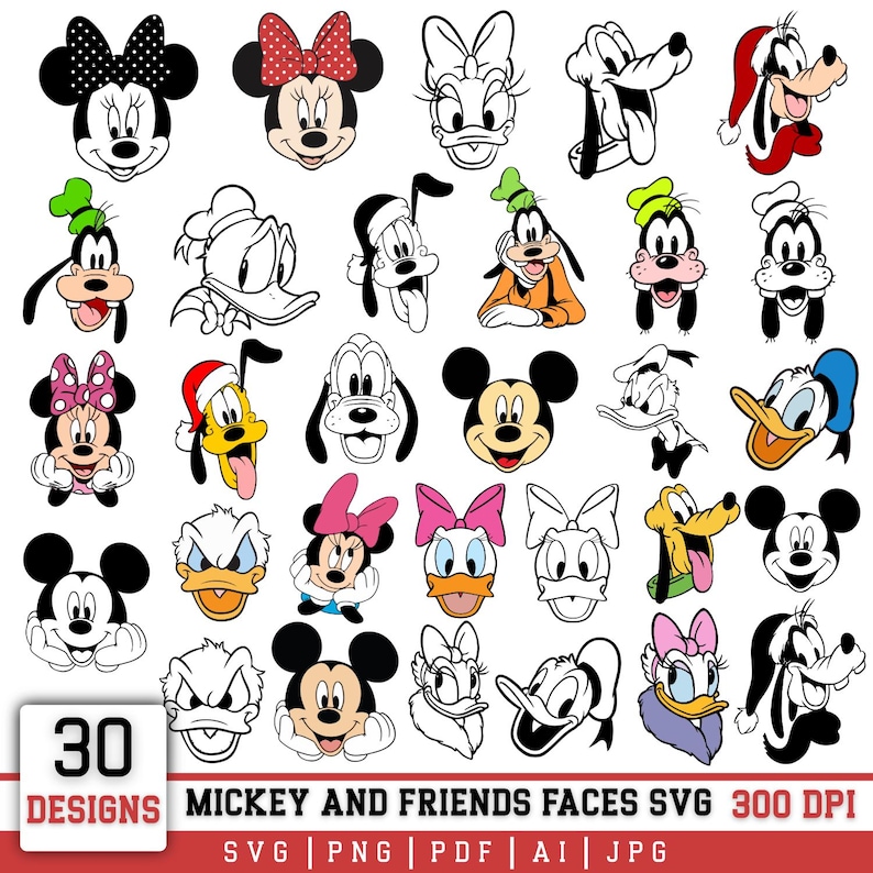 Mickey and Friends Faces SVG PNG Bundle, Family Vacation Cut File ...