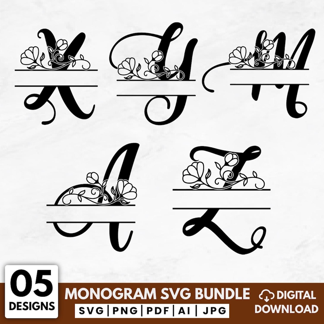 Floral Monogram SVG Bundle, Flower Letter Alphabet Clipart (digital ...