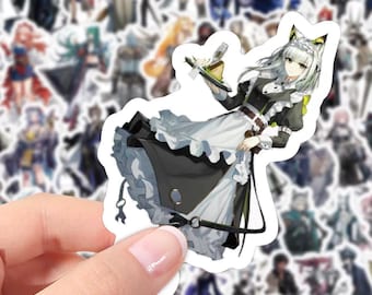 May include: A die-cut vinyl sticker featuring an anime-style character with white hair and cat ears, wearing a black and white maid outfit with a ruffled apron. The character holds a small tray with a slice of cake. Text reads 60 PCS PER PACK.