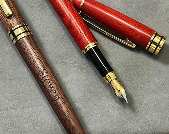 Gepersonaliseerde houten vulpen - op maat gegraveerd met naam, initialen of logo - uniek cadeau voor bedrijf, afstuderen, vaderdag, schrijver