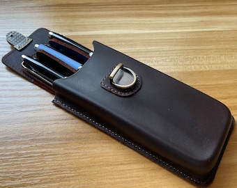 Custom Leather Pen Case, Fountain Pen Case Holder for 3 pens with Compartment, Birthday Gift, Anniversary Gift, Teacher's Gift