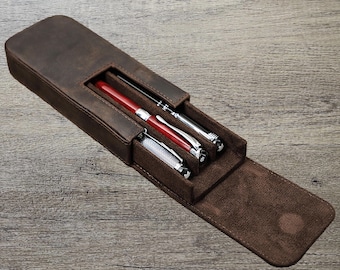 Custom Leather Pen Case for 3 Pens, Magnetic Pen Holder with Removable Compartment, Personalized Name/LOGO, Gift for Pen Lovers & Writers