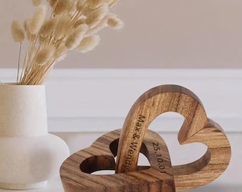 Interlocking Hearts Personalized, 5th Anniversary Gift for Him Her, Wooden Interlocking Hearts, Valentine’s Day Gift, Wedding Gift