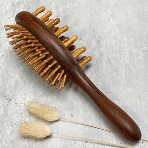 Personalized Double-Sided Wooden Hair Brush, 2-in-1 Detangling Brush and Scalp Massager for Travel & Home, Custom Gift for Mom