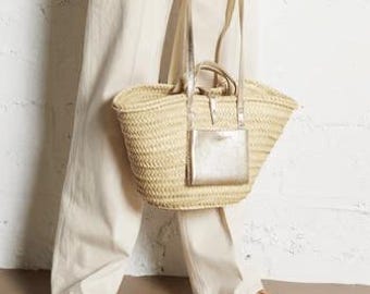 Handwoven Straw Basket Bag: Moroccan Leather Strap Tote