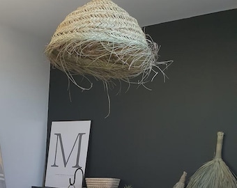 Handwoven Straw Parasole-Shaped Pendant Light - Rustic Boho Decor