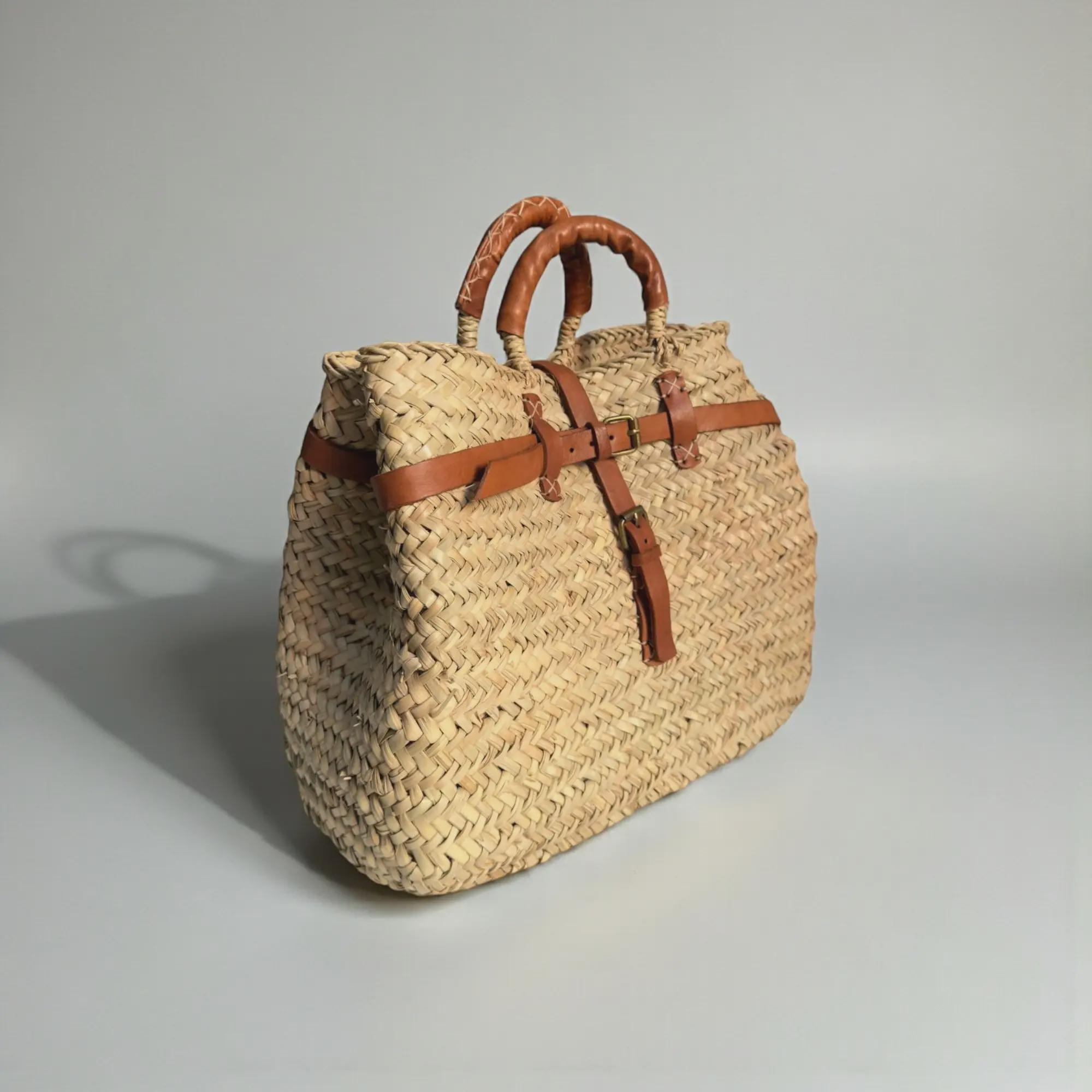 Handmade Moroccan Straw Bag With Leather Straps – Boho Woven Tote for ...