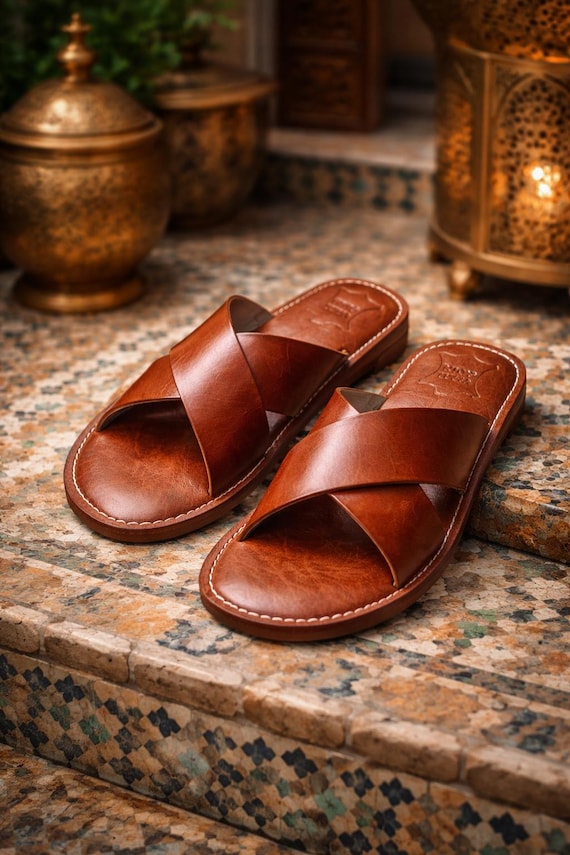 Moroccan leather sandals, Men's leather shoes, Handmade summer , Gift for men