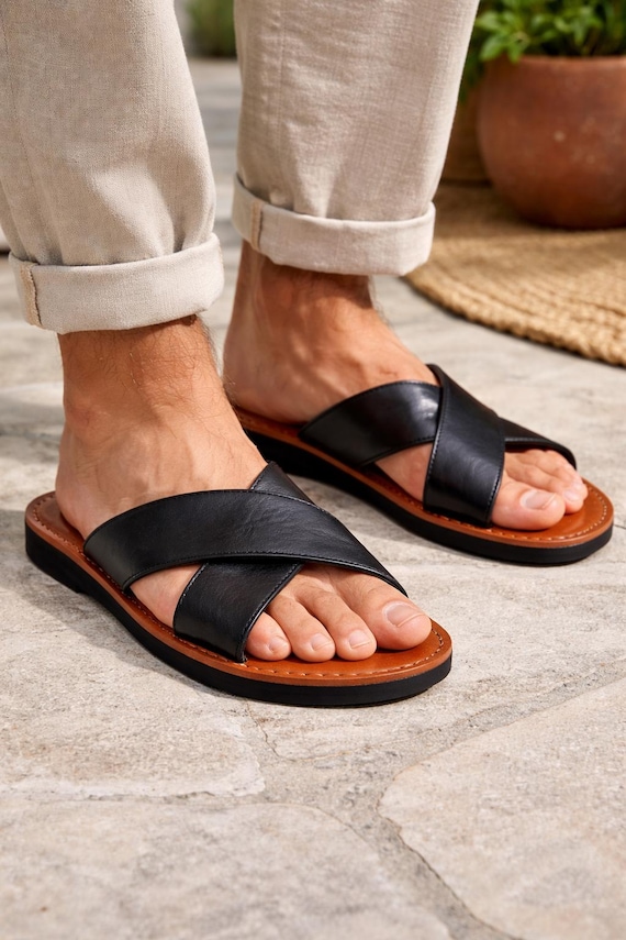Moroccan leather sandals, Men's leather shoes, Handmade summer , Gift for men
