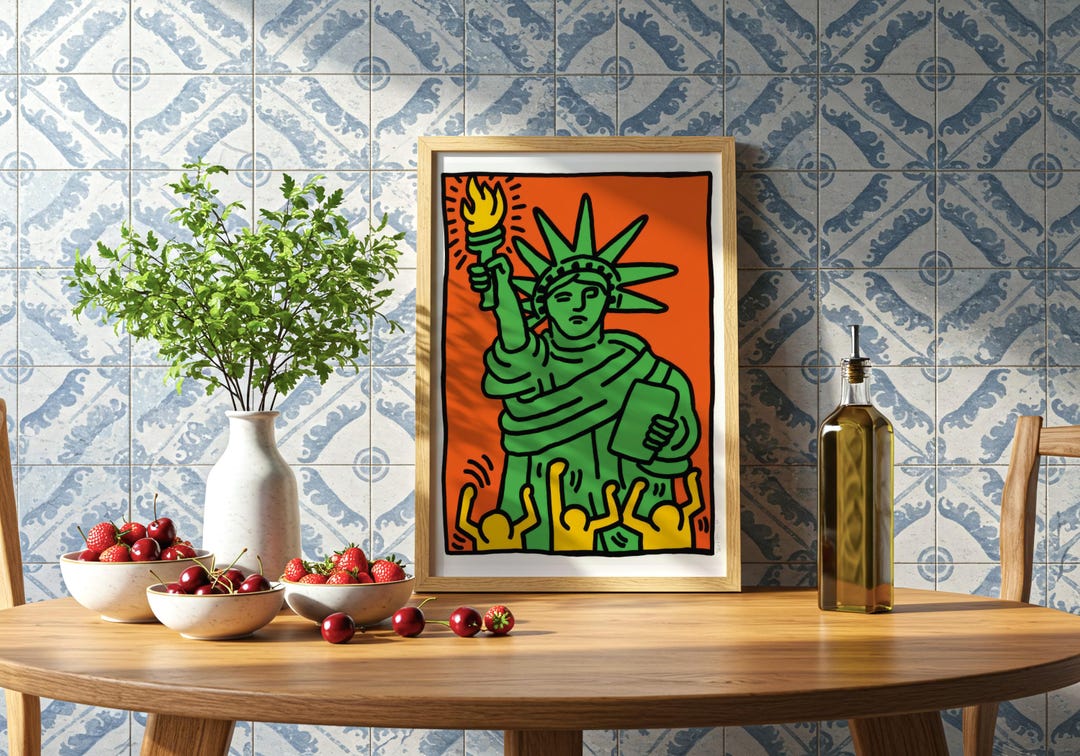 Statue of Liberty Digital Wall Art, Keith Haring Inspired Print, Pop ...