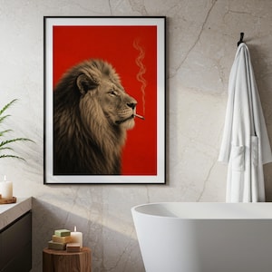 Smoking Lion Print