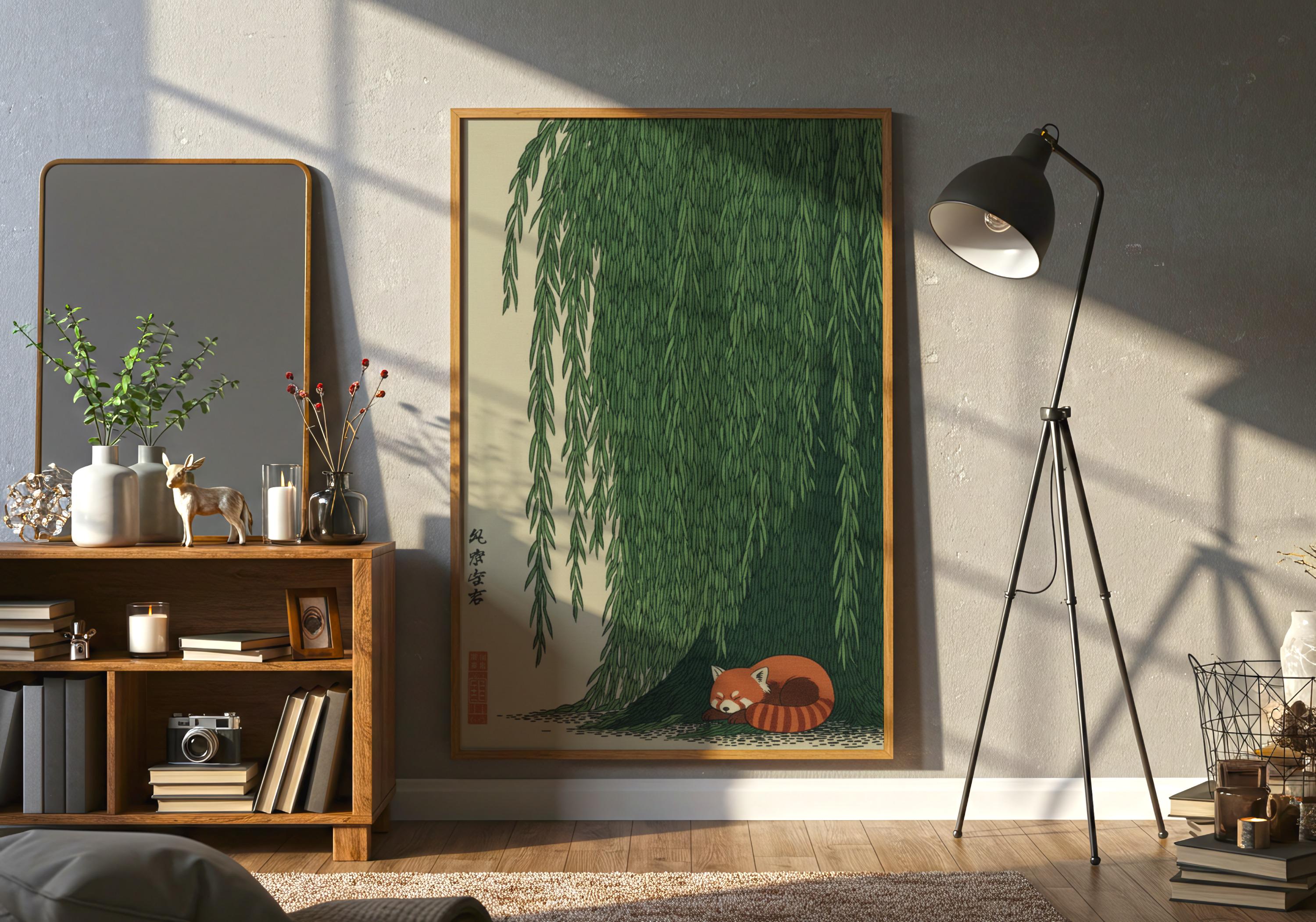 Red Panda Wall Art Digital Print | Japanese Ukiyo-e Style Weeping ...