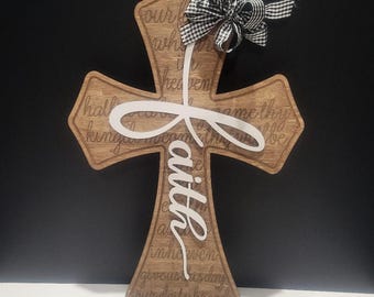 Laser Engraved "Faith" Wooden Cross -Hand Stained & Painted Farmhouse Wall Decor
