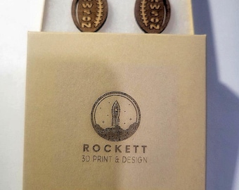 Laser Engraved Football Earrings – Lightweight Basswood Sports Jewelry – Game Day Earrings – Made to Order