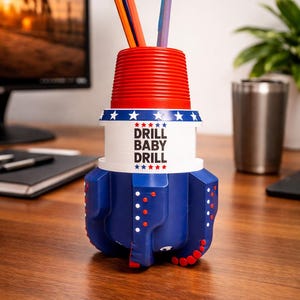 Patriotic Drill Bit Pen Holder | 3D Printed Oilfield Desk Decor